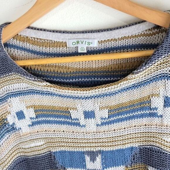 Orvis Womens Southwestern Aztec Shrug Poncho Sweater Beige Blue OS Cotton - Picture 4 of 6